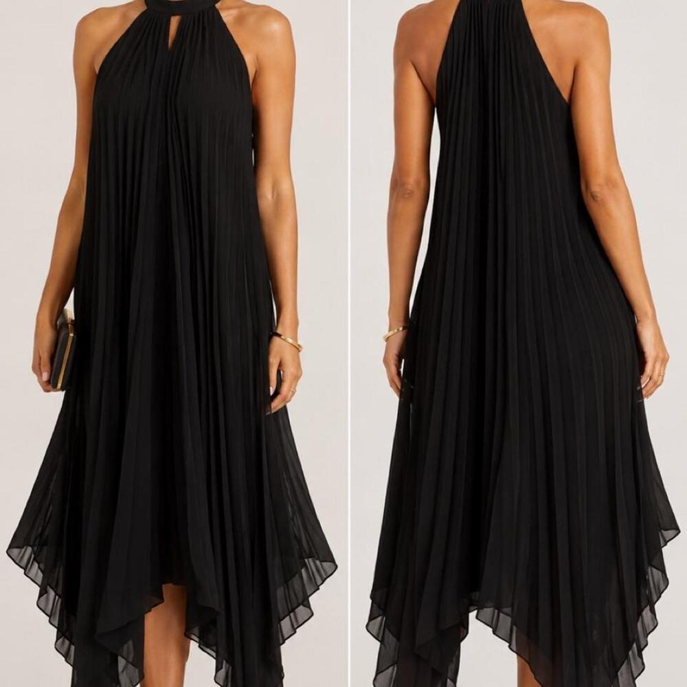 River island black pleated maxi dress US size 6